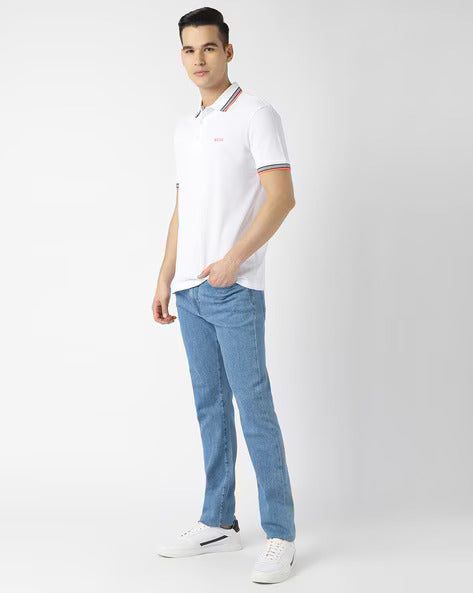 BOSS Pure Snow Slim Fit Contrast Trim Polo Shirt
