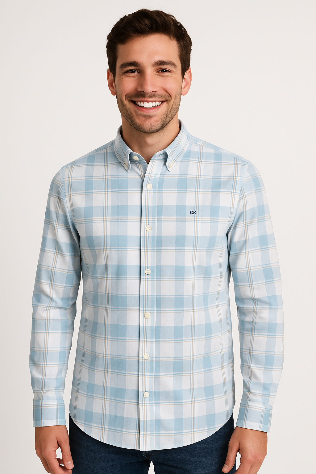 CALVIN KLEIN JEANS Tranquil Azure Classic Fit Long Sleeve Check Shirt
