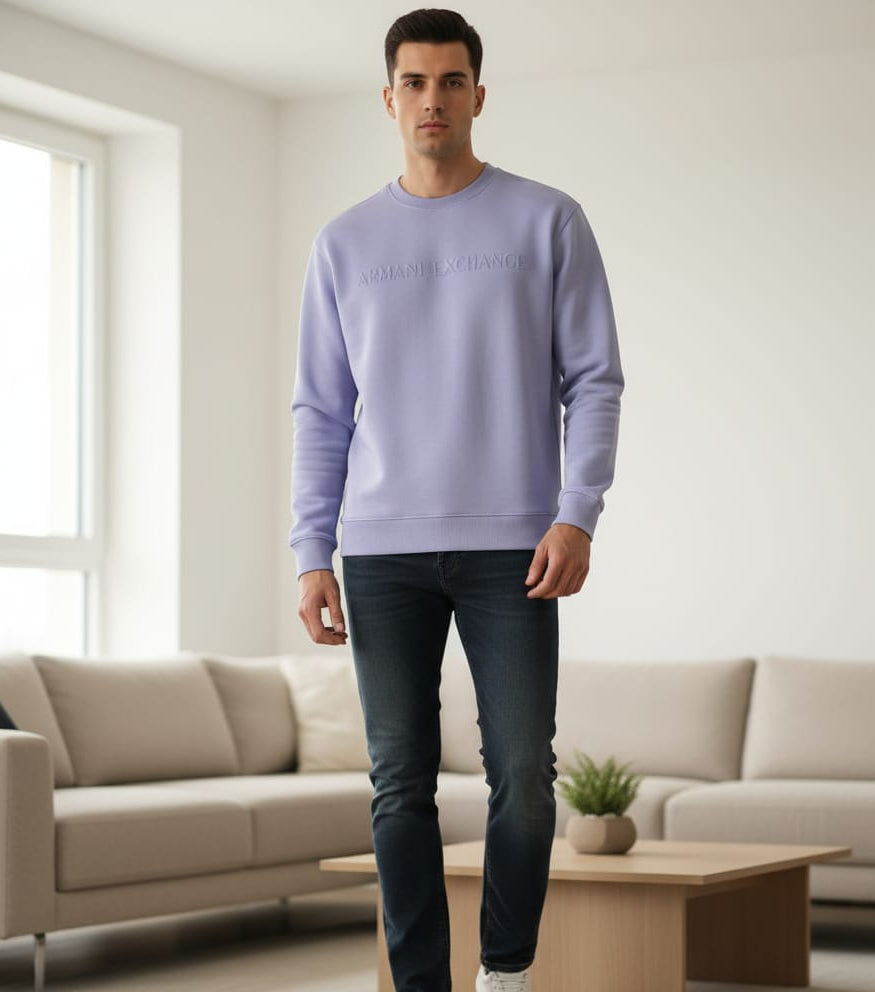 ARMANI EXCHANGE Serene Lavender Tailored Fit Crewneck Sweatshirt