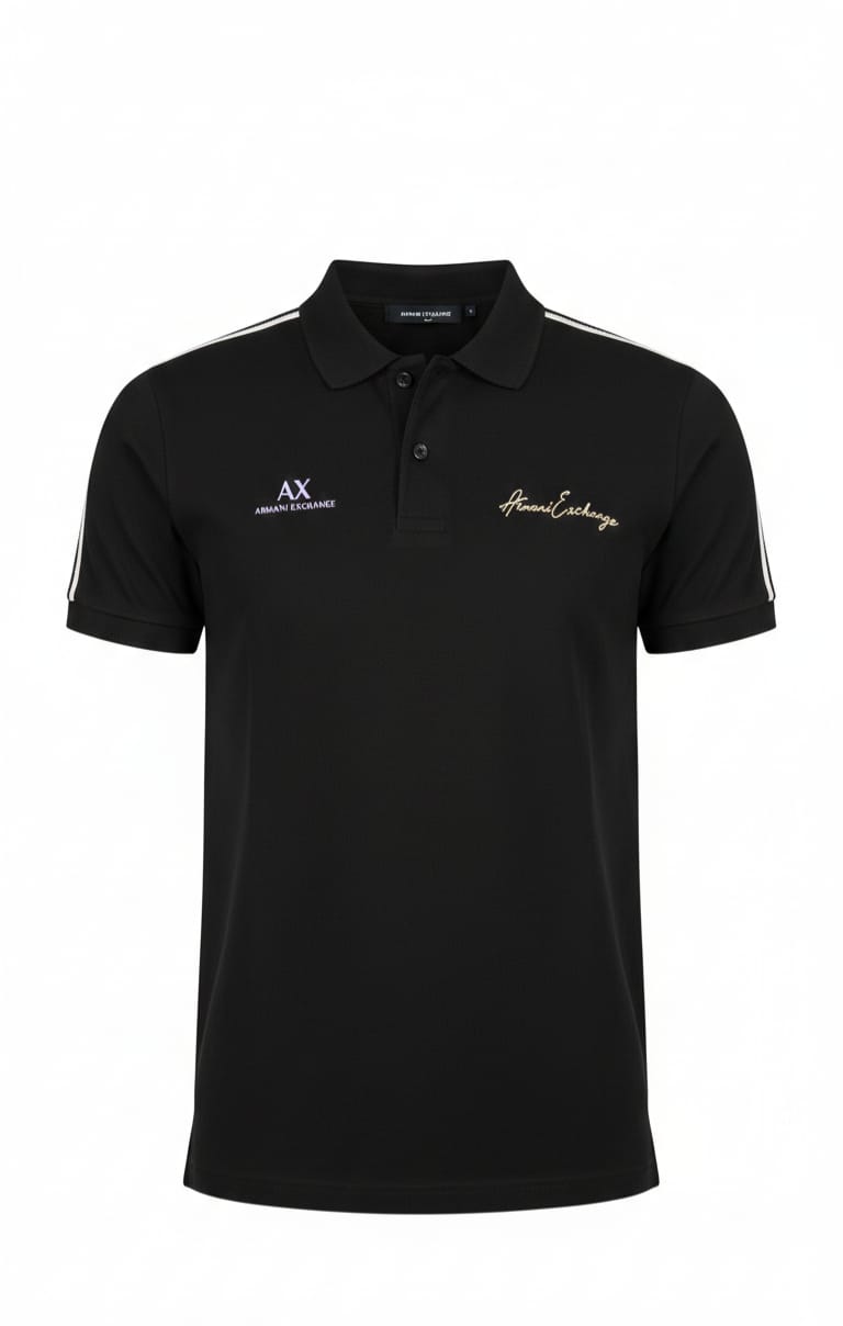 ARMANI EXCHANGE Shadowed Obsidian Tailored Fit Short Sleeve Polo Shirt