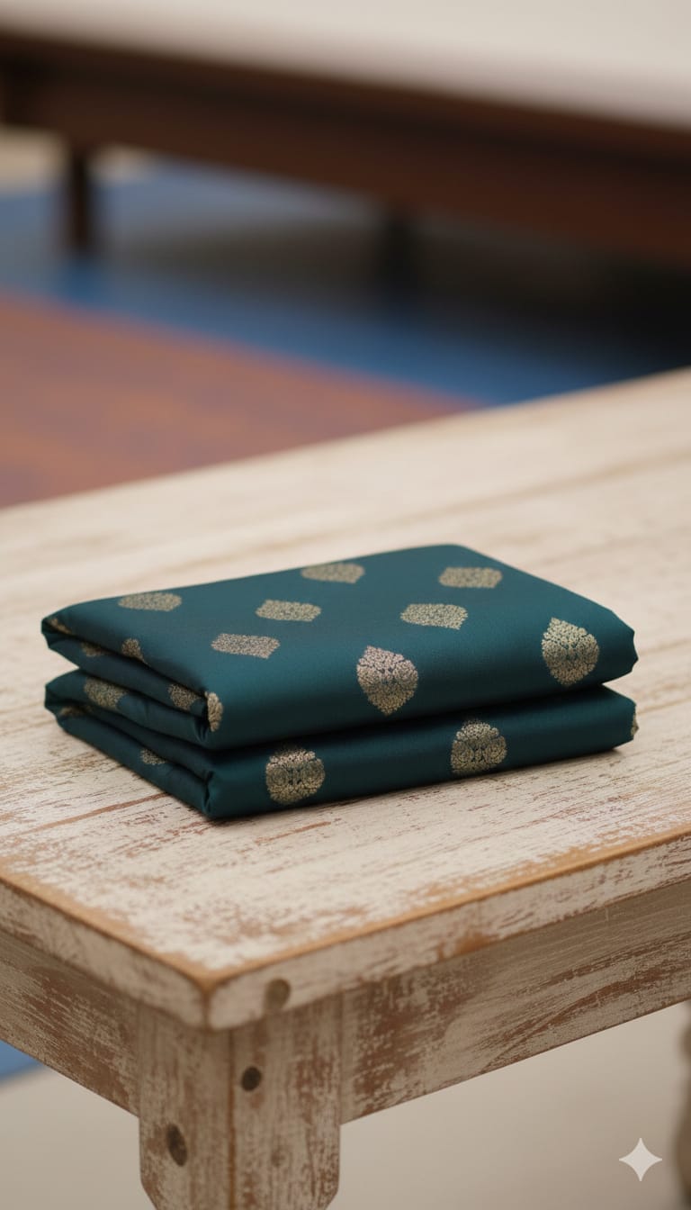 Elegant Weaves Luxe Teal Silk Saree with Gold Motifs