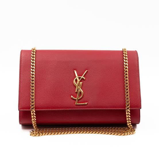 YSL Classic Red Leather Shoulder Bag with Chain