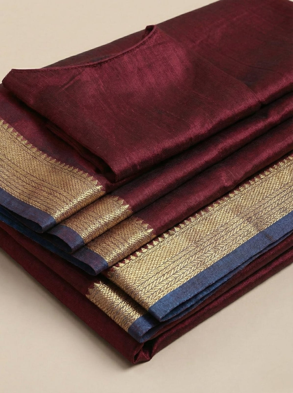 Elegant Weaves Maroon Silk Saree with Blue Border