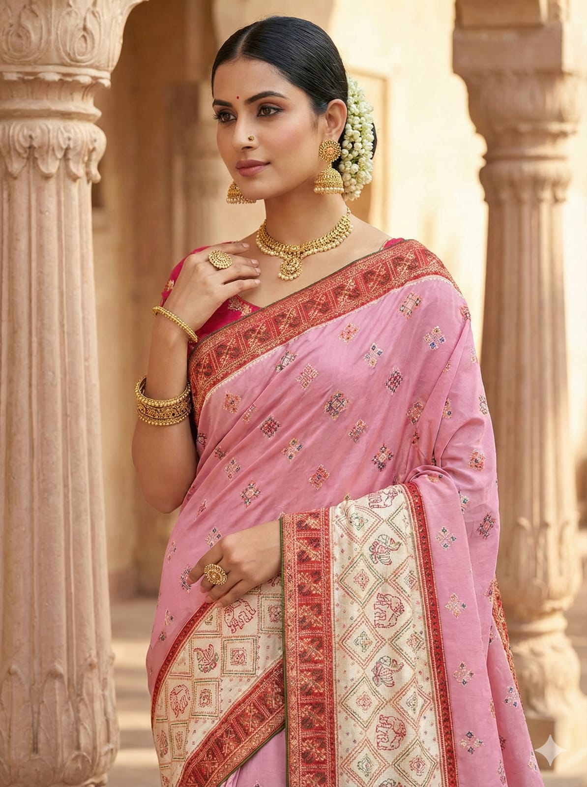 Elegant Weaves Pink Embroidered Silk Saree with Intricate Border