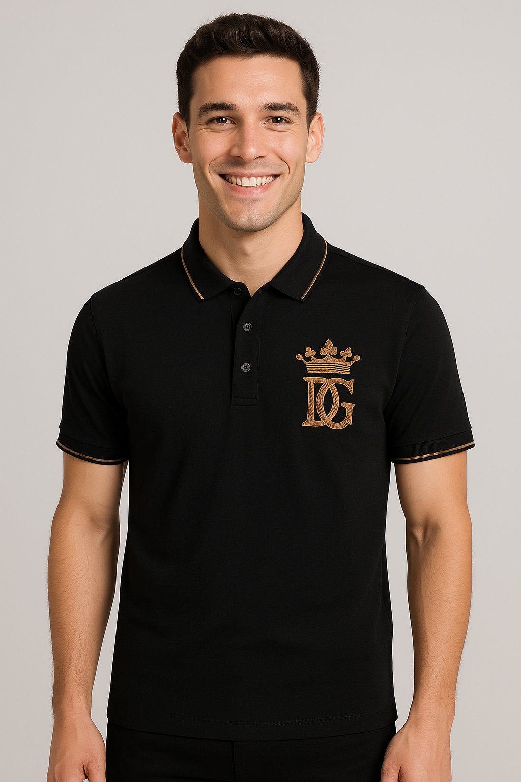 DOLCE&GABBANA Midnight Noir Slim Fit Polo Shirt with Luxe Gold Logo Embroidery