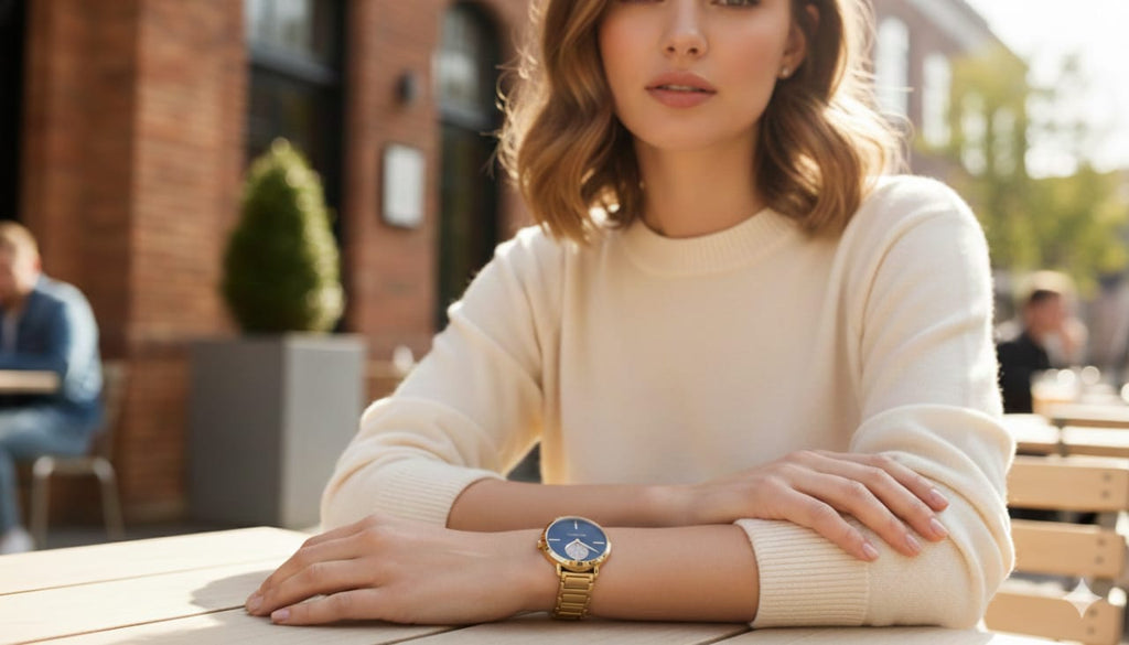 MICHAEL KORS Twilight Onyx Elegant Gold Bracelet Watch with Celestial Dial