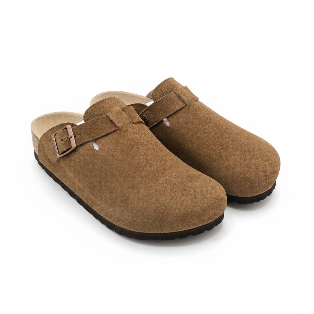 Birkenstock Earthy Chestnut Luxe Suede Clogs with Adjustable Buckle