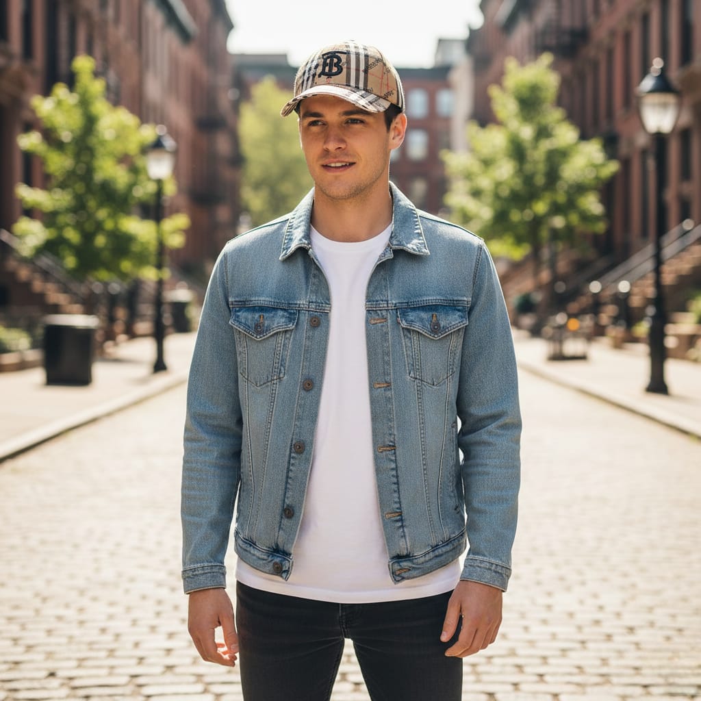 BURBERRY Golden Dune Iconic Check Baseball Cap