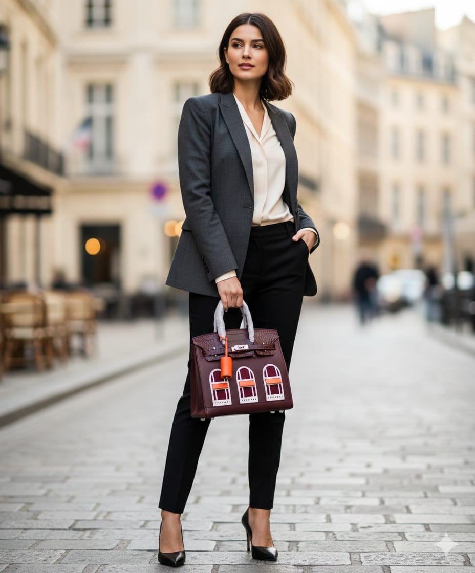 HERMÈS Ember Glow Luxe Crocodile-Texture Handbag with Vibrant Accents