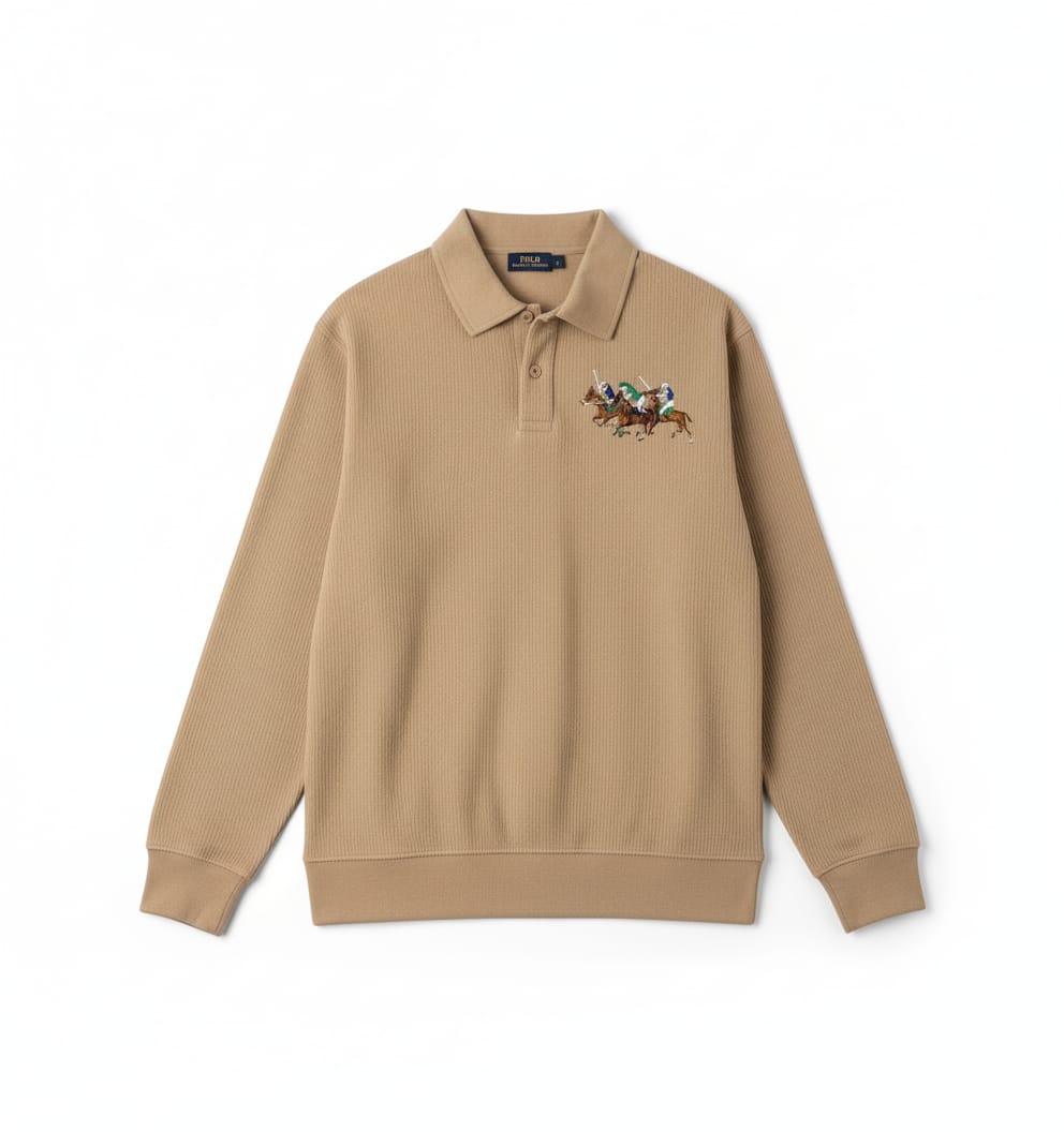 POLO RALPH LAUREN Dune Tan Luxe Fit Long Sleeve Piqué Sweatshirt