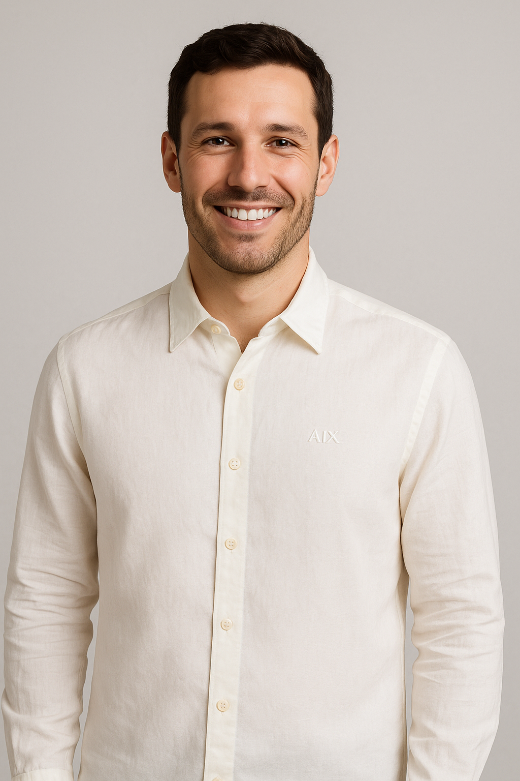 ARMANI EXCHANGE Frosted Pearl Classic Fit Long Sleeve Linen Shirt