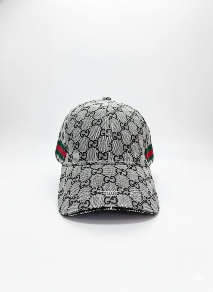 GUCCI Silver Mist Classic Monogram Baseball Cap with Signature Stripes