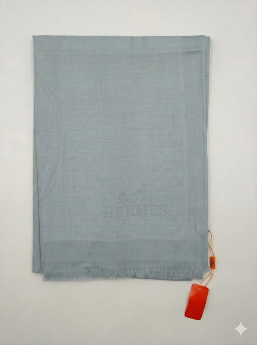 Hermes Luxe Cashmere Blend Scarf in Soft Blue