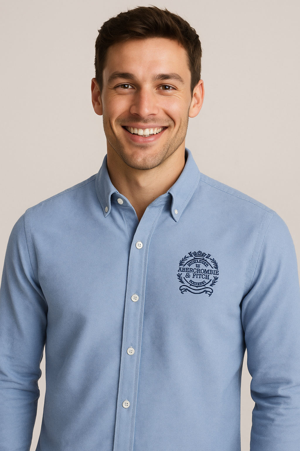 ABERCROMBIE & FITCH Tranquil Aqua Classic Fit Long Sleeve Embroidered Button-Up Shirt