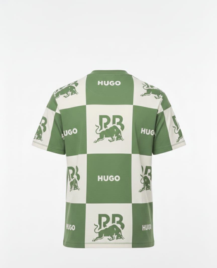 HUGO BOSS x RED BULL Graphic Checkerboard Print  Drop Shoulder T-Shirt