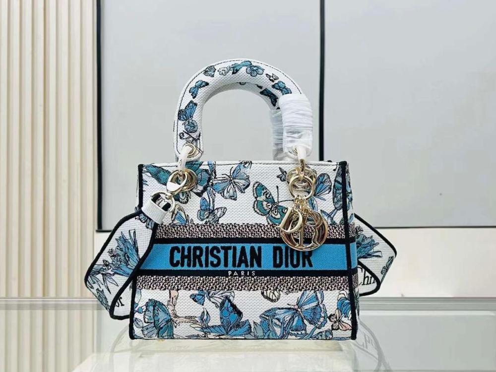 CHRISTIAN DIOR Ethereal Aqua Butterfly-Embellished Mini Tote Bag (IMPORTED)