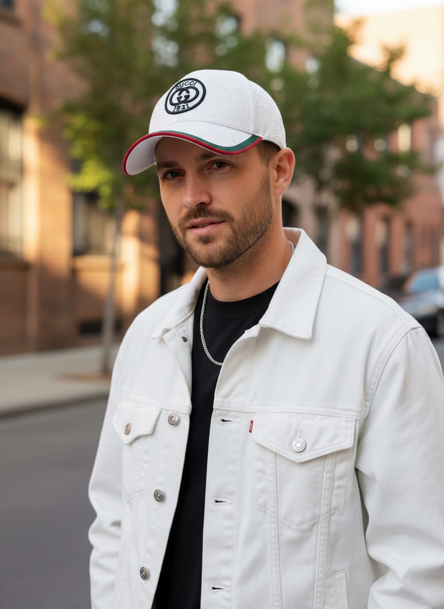 GUCCI Frosted Pearl Iconic Logo Baseball Cap