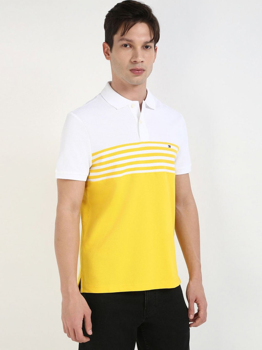 TOMMY HILFIGER Sunbeam Yellow Slim Fit Striped Polo Shirt