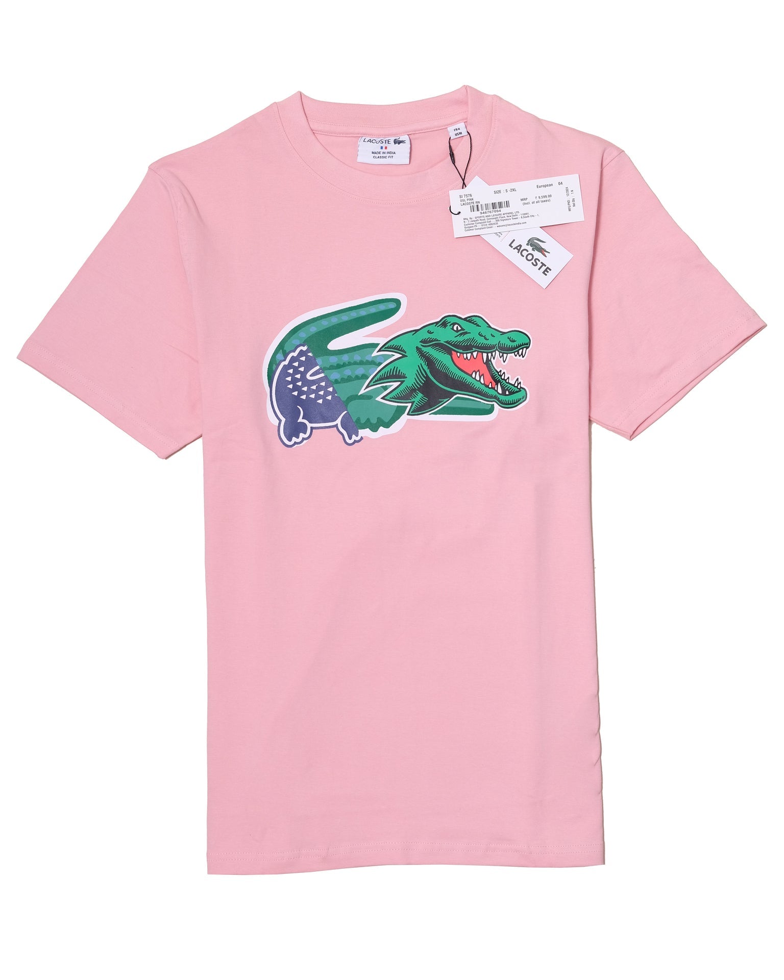 LACOSTE Blushing Coral Graphic Crocodile Logo Crewneck Tee