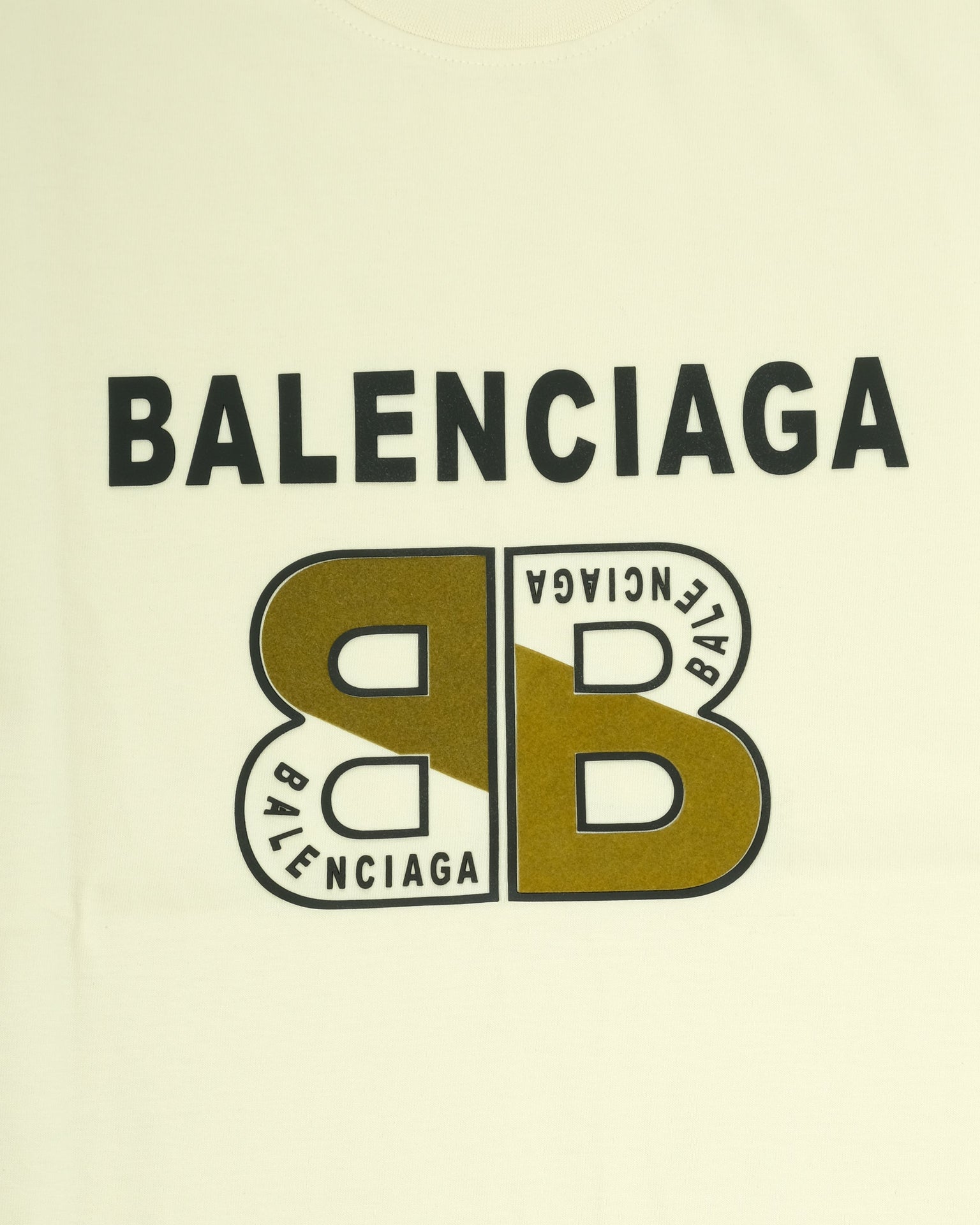 BALENCIAGA Creamy Vanilla Oversized Double BB Logo Crewneck Tee