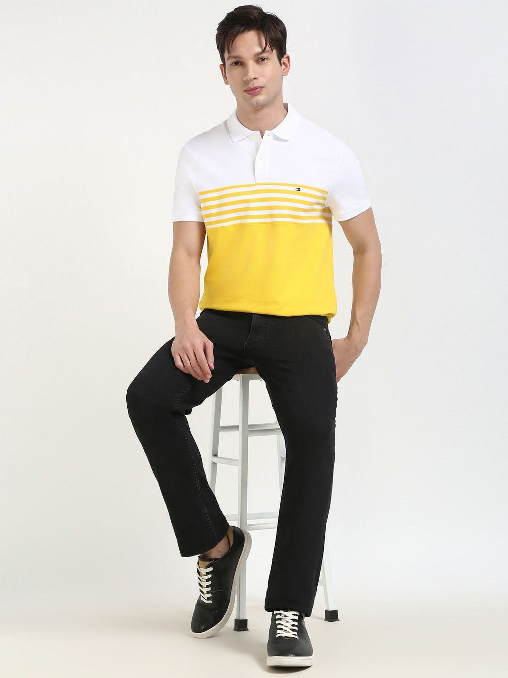 TOMMY HILFIGER Sunbeam Yellow Slim Fit Striped Polo Shirt