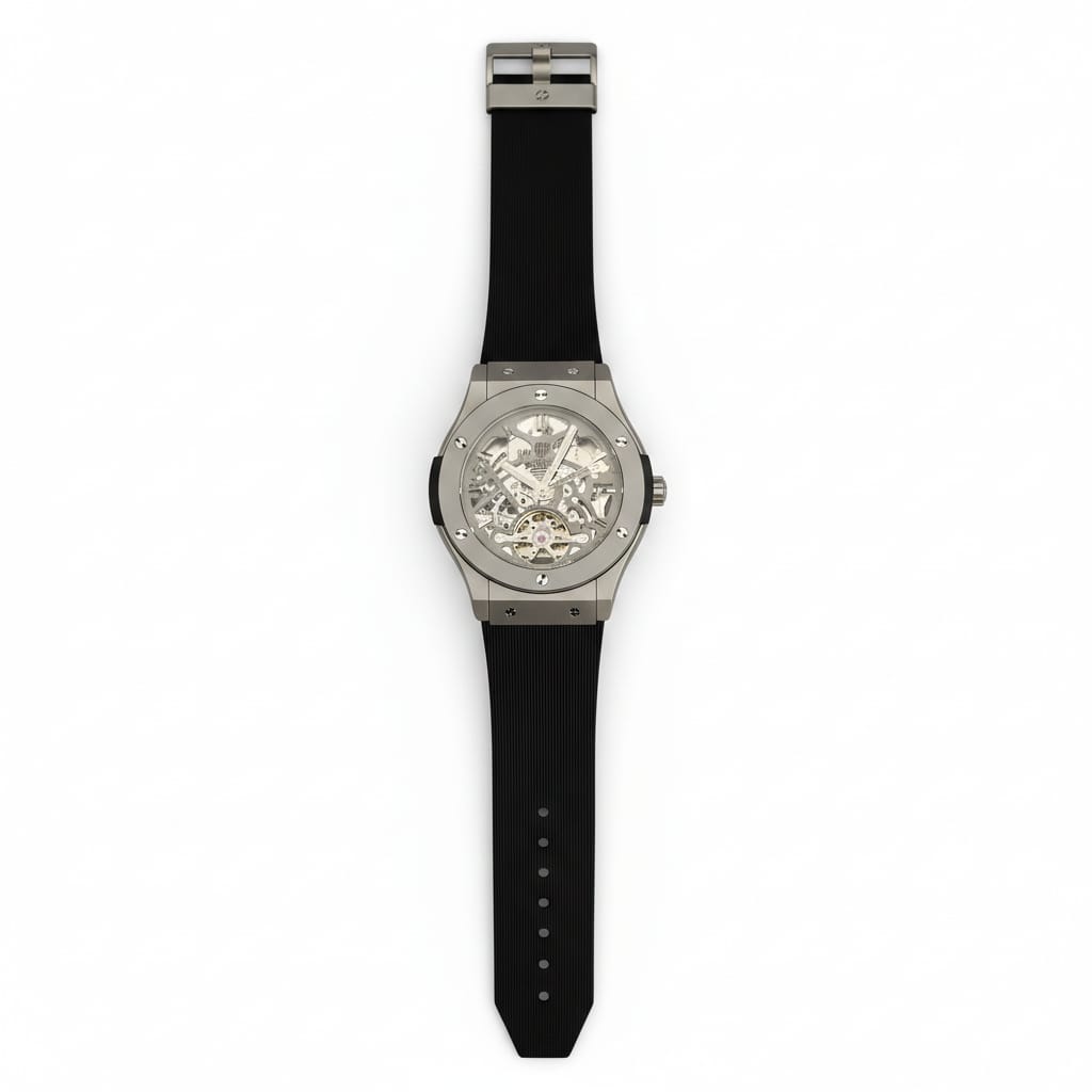 HUBLOT Shadowed Titanium Exquisite Fusion Skeleton Automatic Timepiece T-Shirt