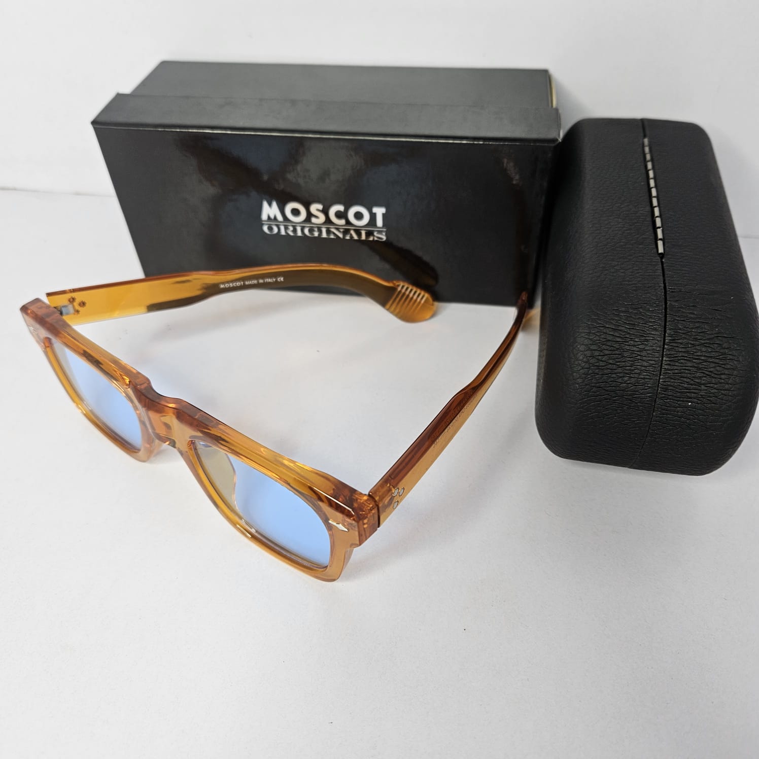MOSCOT ORIGINALS Honeyed Caramel Luxe Square Sunglasses with Azure Lenses