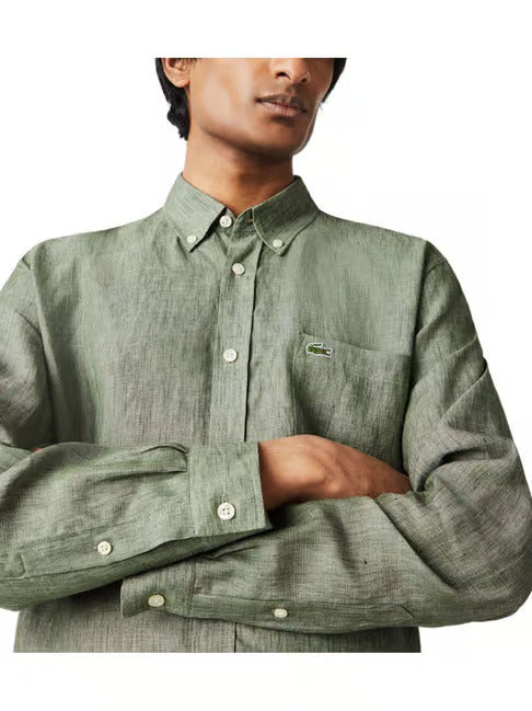 Lacoste Breezy Sage Green Button-Up Shirt