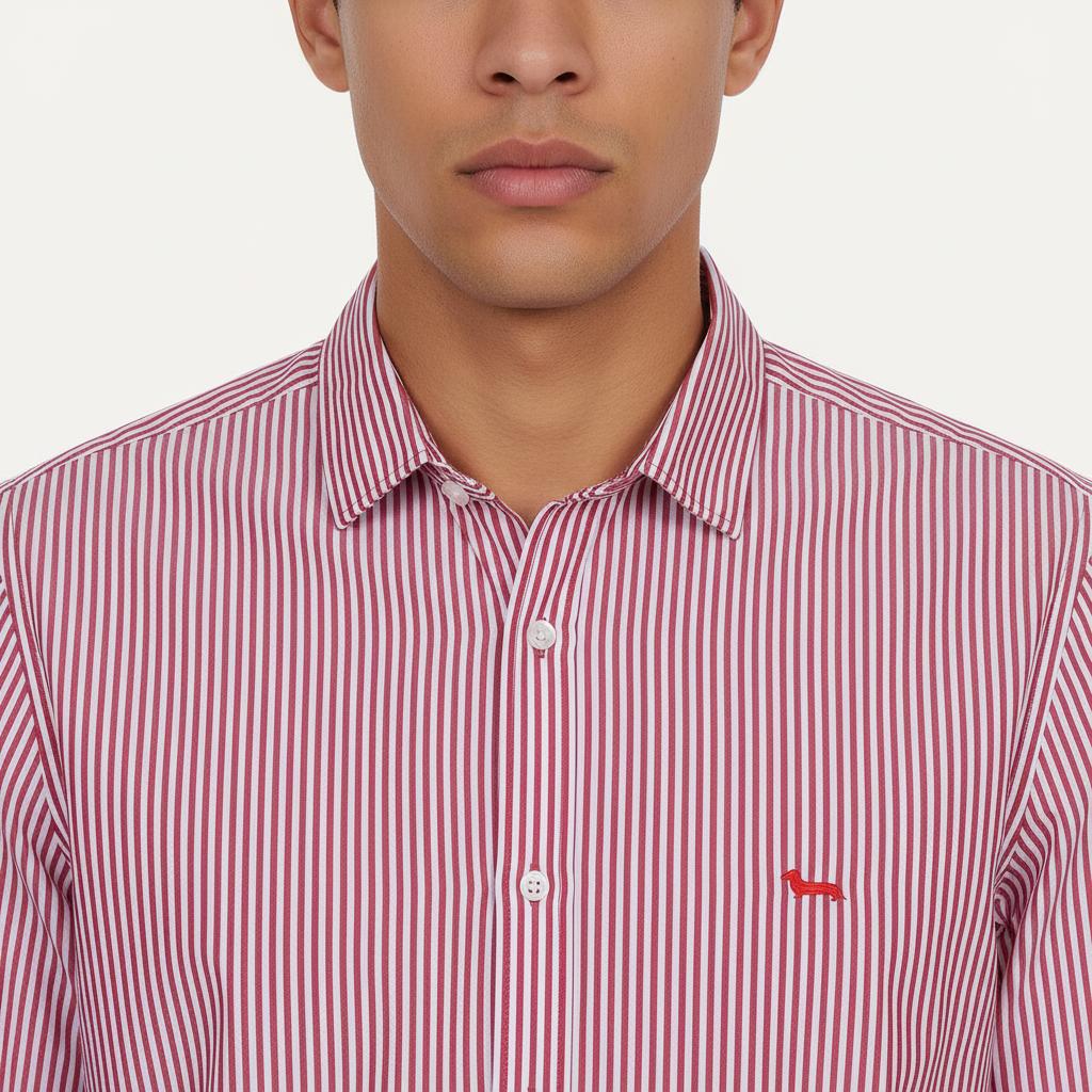 Harmont & Blaine Charming Crimson Striped Regular Fit Shirt - zoomed view