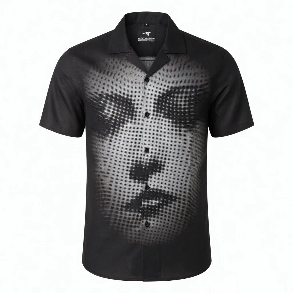 Agent Sparrow ALEXANDER WANG Graphic Face Print Short Sleeve Iron Free Shirt