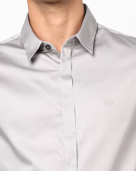 Armani Exchange Effortlessly Elegant Slim Fit Shirt in Misty Silver