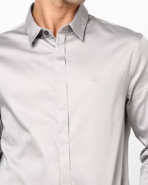 Armani Exchange Effortlessly Elegant Slim Fit Shirt in Misty Silver