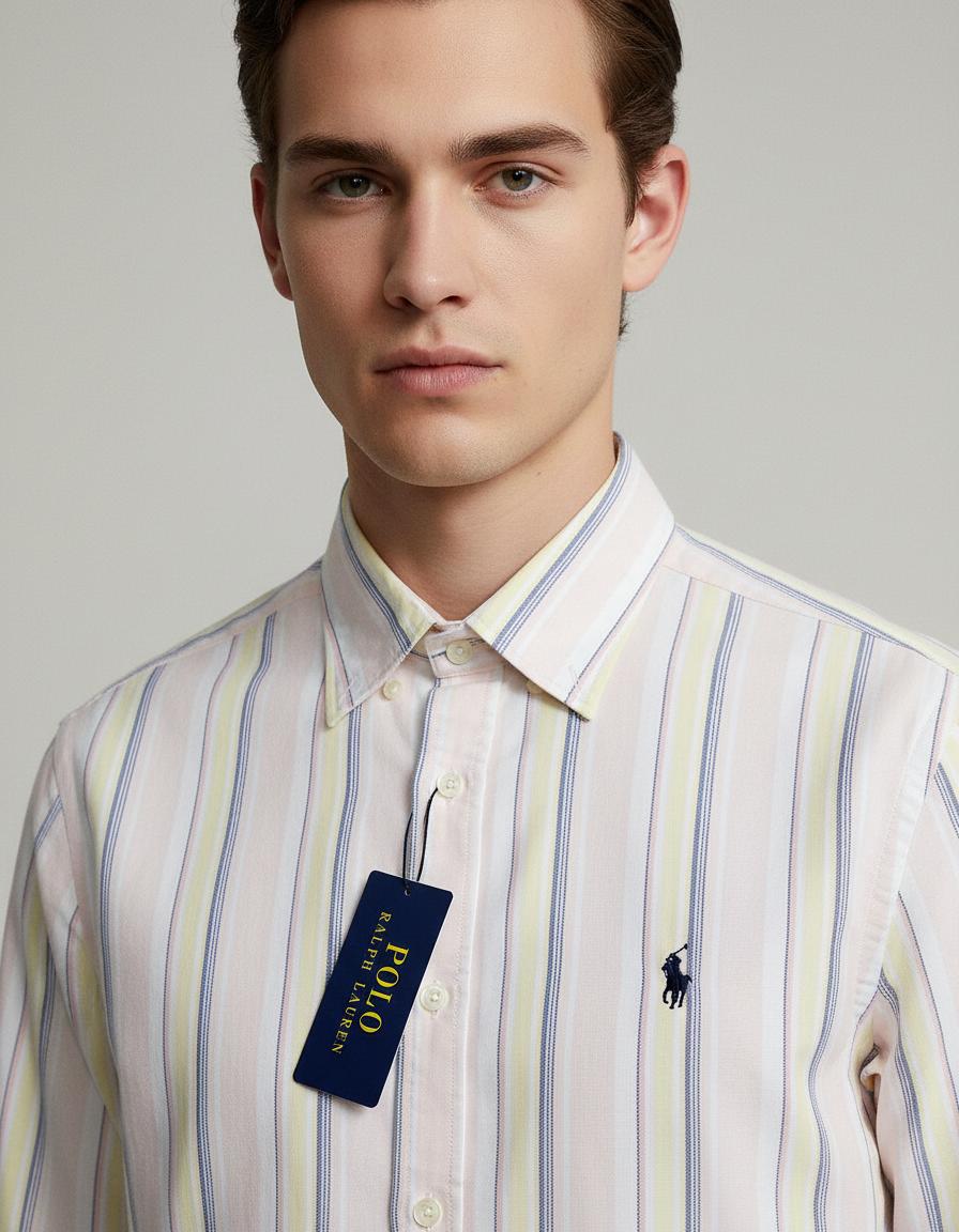 Polo Ralph Lauren Custom Fit Striped Shirt in Soft Pastel Hues - zoomed view