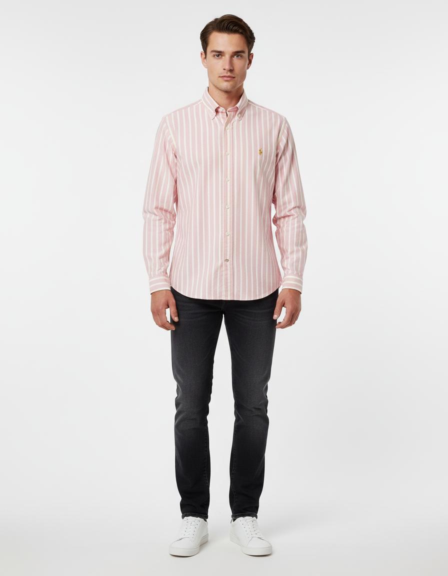 Polo Ralph Lauren Custom Fit Striped Shirt in Blushing Pink Sorbet - front view