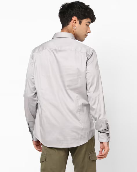 Armani Exchange Effortlessly Elegant Slim Fit Shirt in Misty Silver