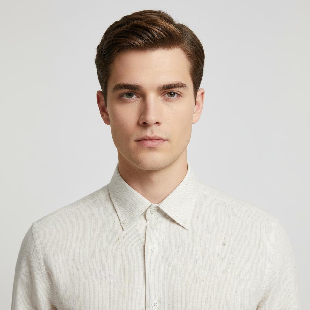 [Mélange Slub Linen] GANT Elegant Melange Button-Up Shirt in Whispering Cream - zoomed view