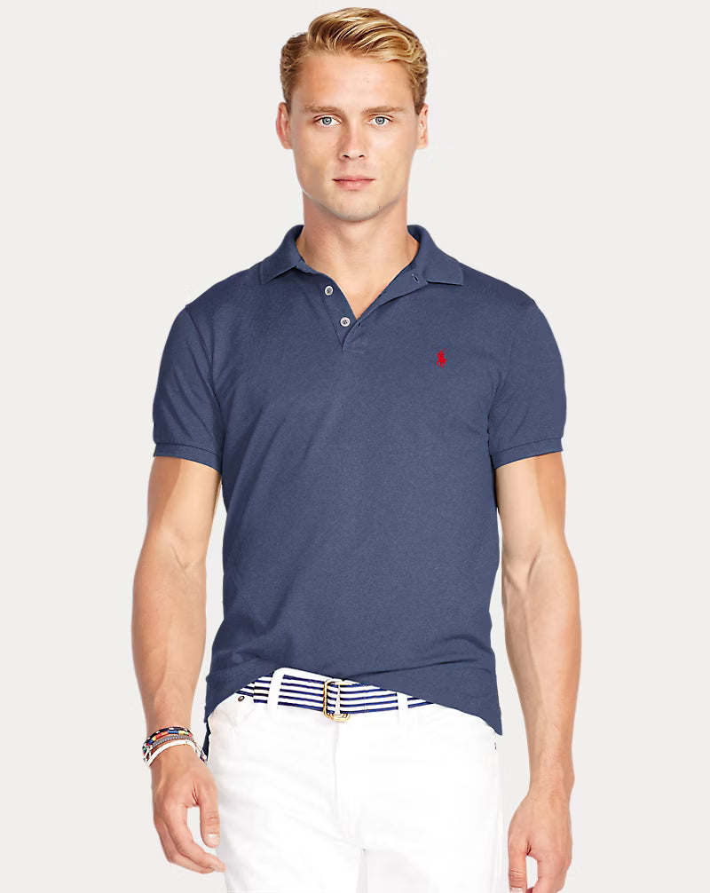 POLO RALPH LAUREN Oceanic Indigo Tailored Fit Short Sleeve Cotton Polo Shirt