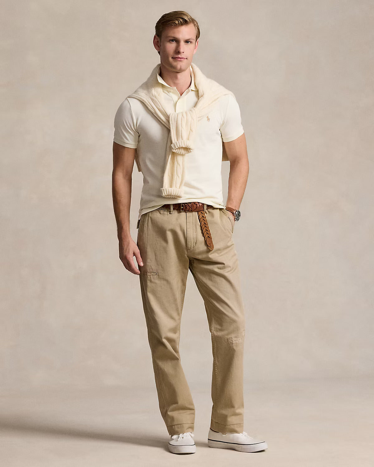 POLY RALPH LAUREN Seraphic Cream Tailored Fit Short Sleeve Cotton Polo