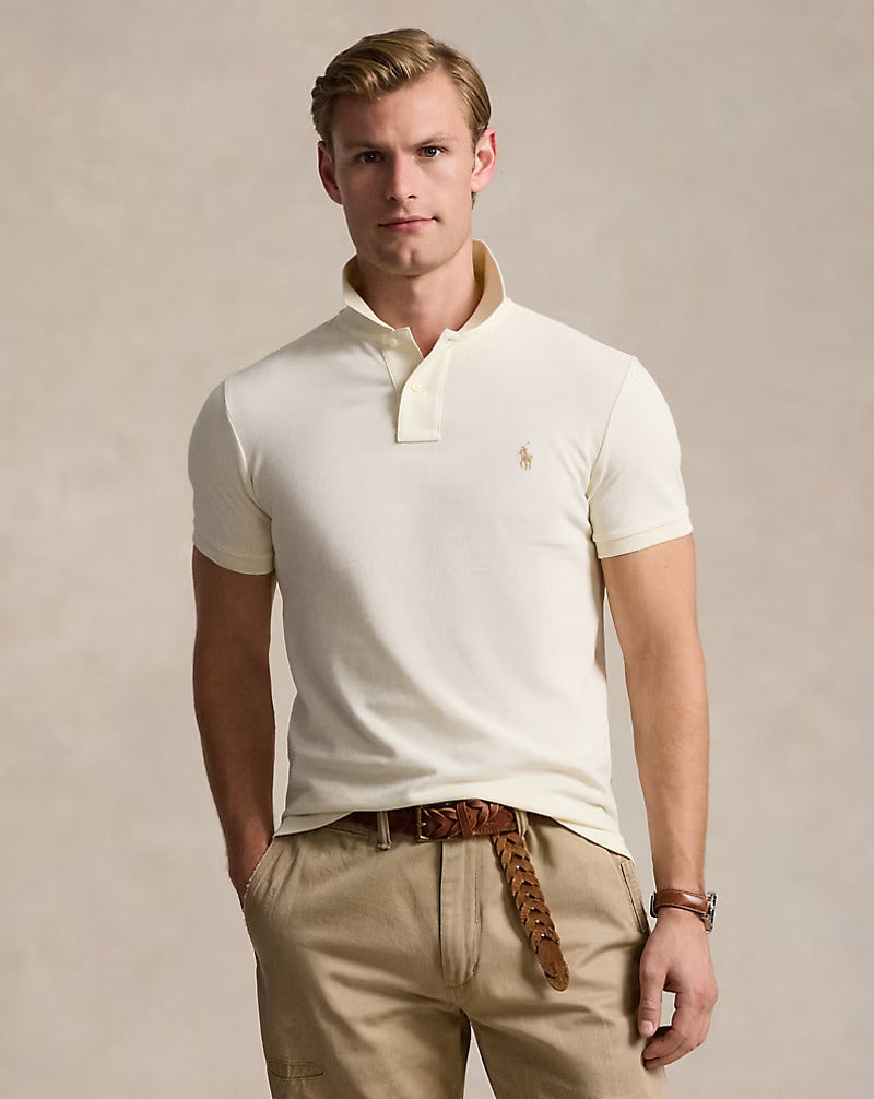 POLY RALPH LAUREN Seraphic Cream Tailored Fit Short Sleeve Cotton Polo