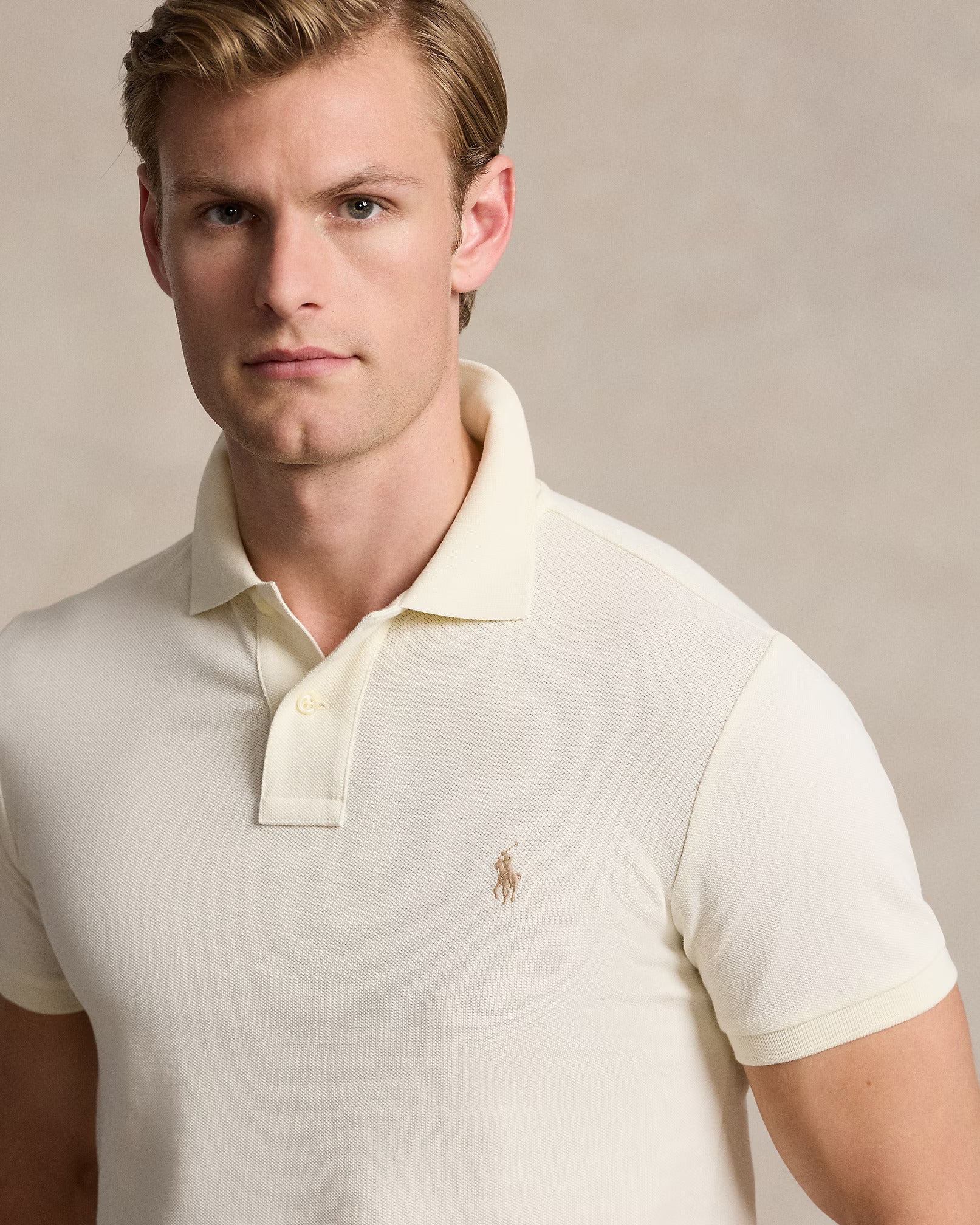POLY RALPH LAUREN Seraphic Cream Tailored Fit Short Sleeve Cotton Polo
