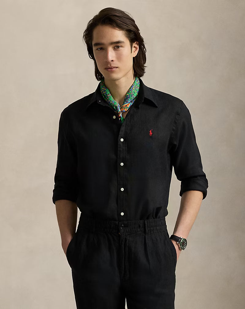 Polo Ralph Lauren Elegant Midnight Black Linen Shirt – Offracks Polo Ralph Lauren Elegant Midnight Black Linen Shirt – Offracks