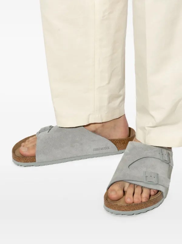 Birkenstock Suede Serenity Slide Sandals in Misty Grey