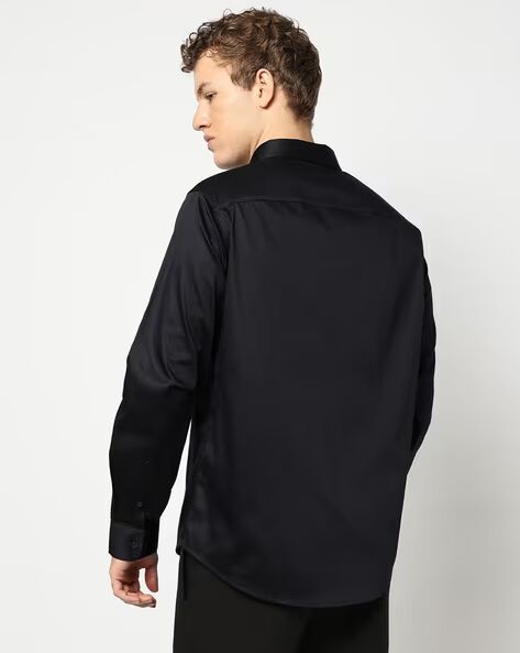 Armani Exchange Sleek Satin Black Button-Up Shirt