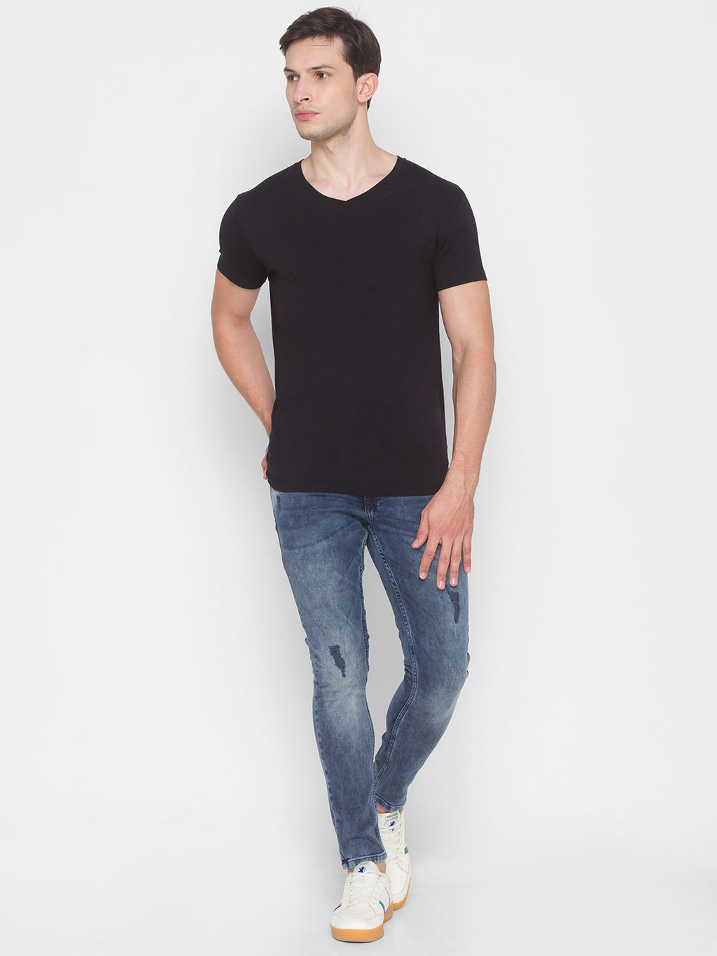 SPYKAR Slim Fit Distressed Jeans in Blue Wash