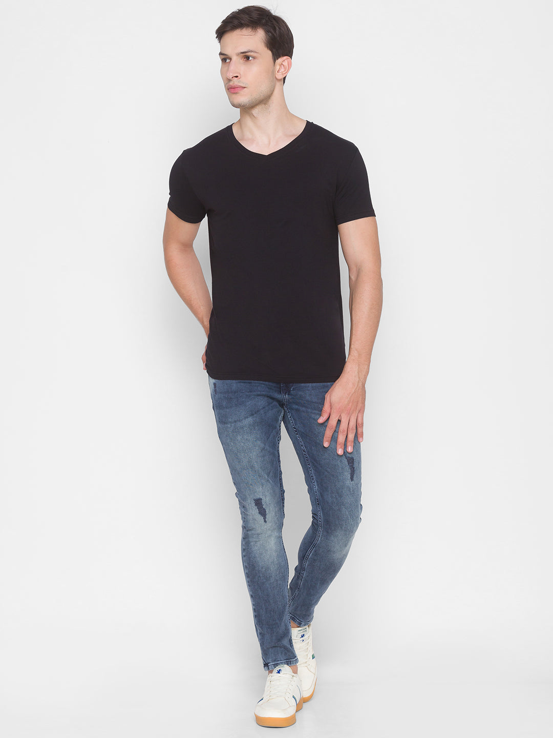 SPYKAR Slim Fit Distressed Jeans in Blue Wash