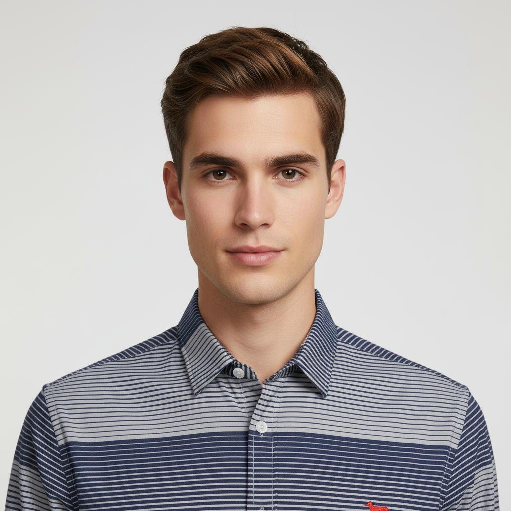 harmont&blaine Striped Elegance Shirt in Nautical Blue & Silver - zoomed view
